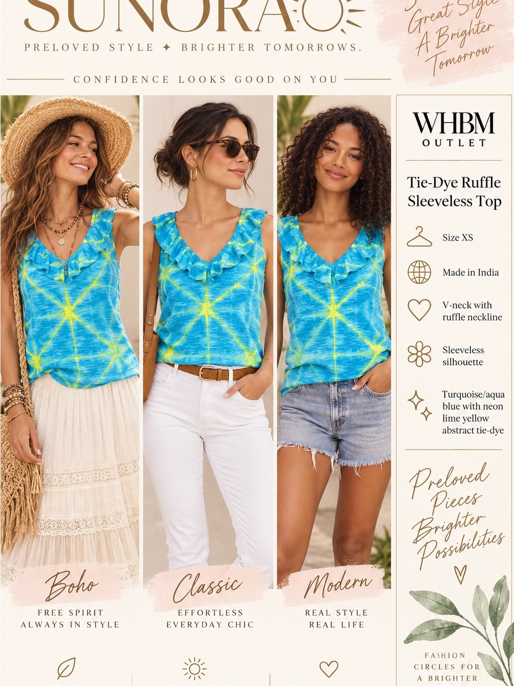 WHBM Tie-Dye Ruffle Sleeveless Top - Turquoise/Aqua & Neon Lime